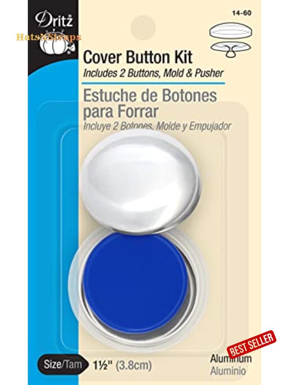 Cover Button Kit with Tools Size 60 1.5 Inch Aluminum DIY